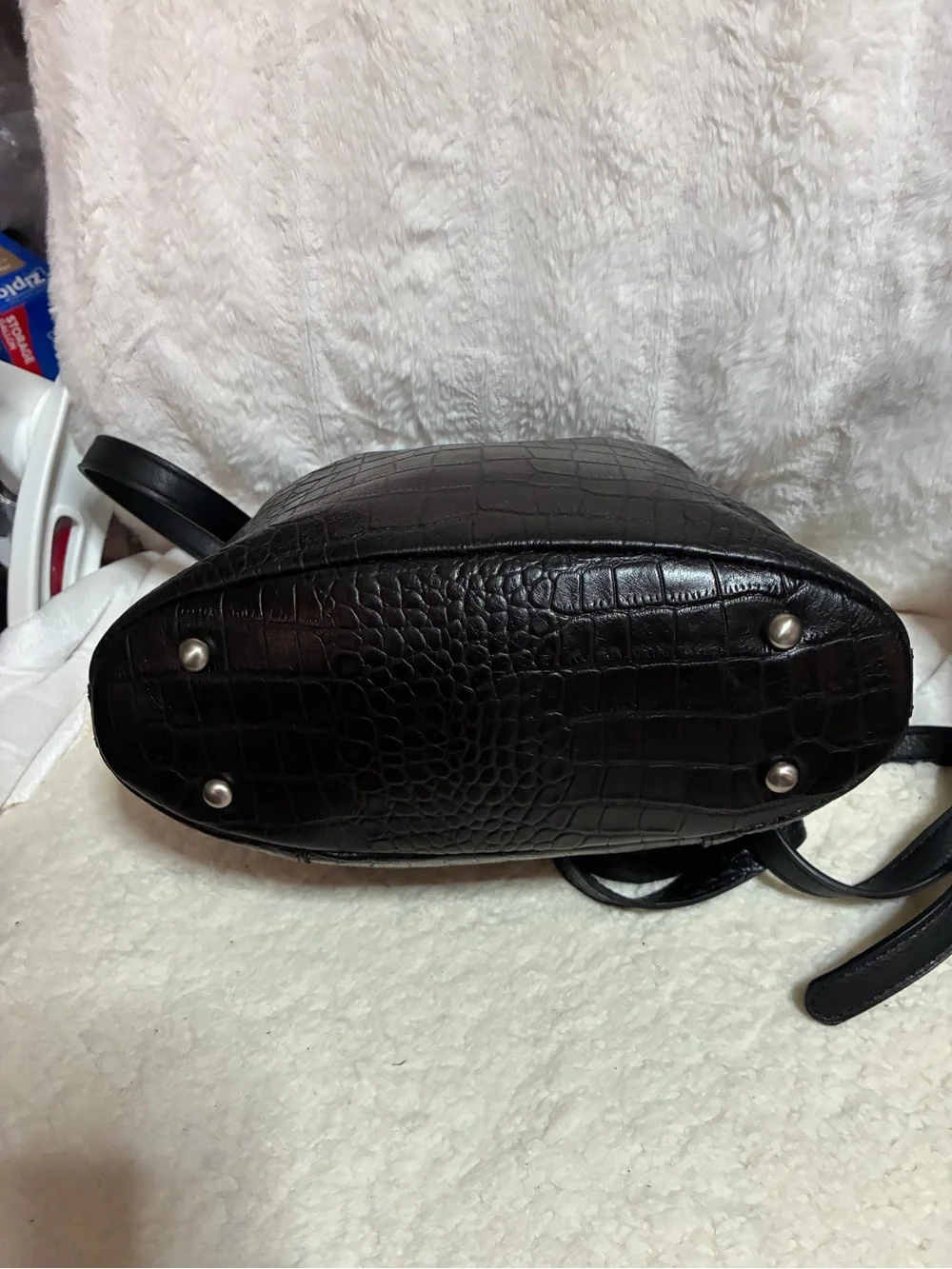 Patricia Nash Black Croc-Embossed Shoulder Bag with Gold Hardware